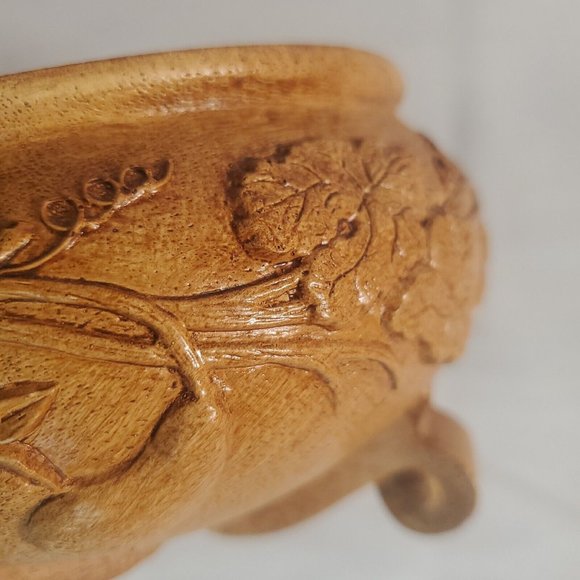 Vintage FTDA Made in USA Wood Resin Footed Bowl Pot Gourd Vine Leaf Design Fall - Picture 7 of 13